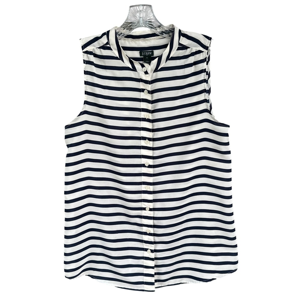 J.Crew Navy & White Striped‎ Sleeveless Button Down Blouse Top Size 8 Nautical
